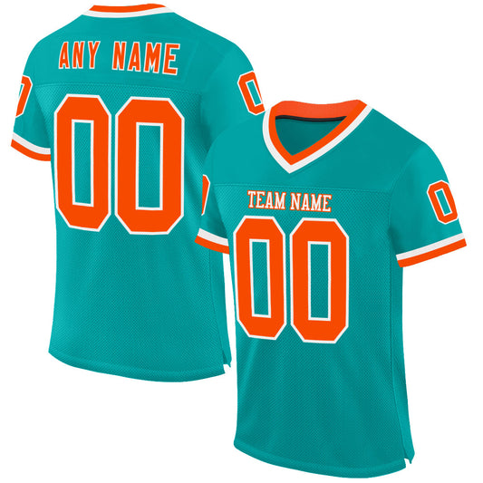 Custom Aqua Orange-White Mesh Authentic Throwback Football Jersey - Sky-Custom