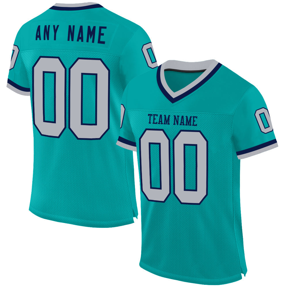 Custom Aqua Gray-Navy Mesh Authentic Throwback Football Jersey - Sky-Custom