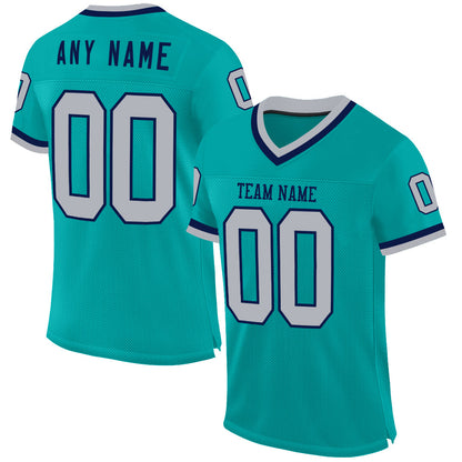 Custom Aqua Gray-Navy Mesh Authentic Throwback Football Jersey - Sky-Custom
