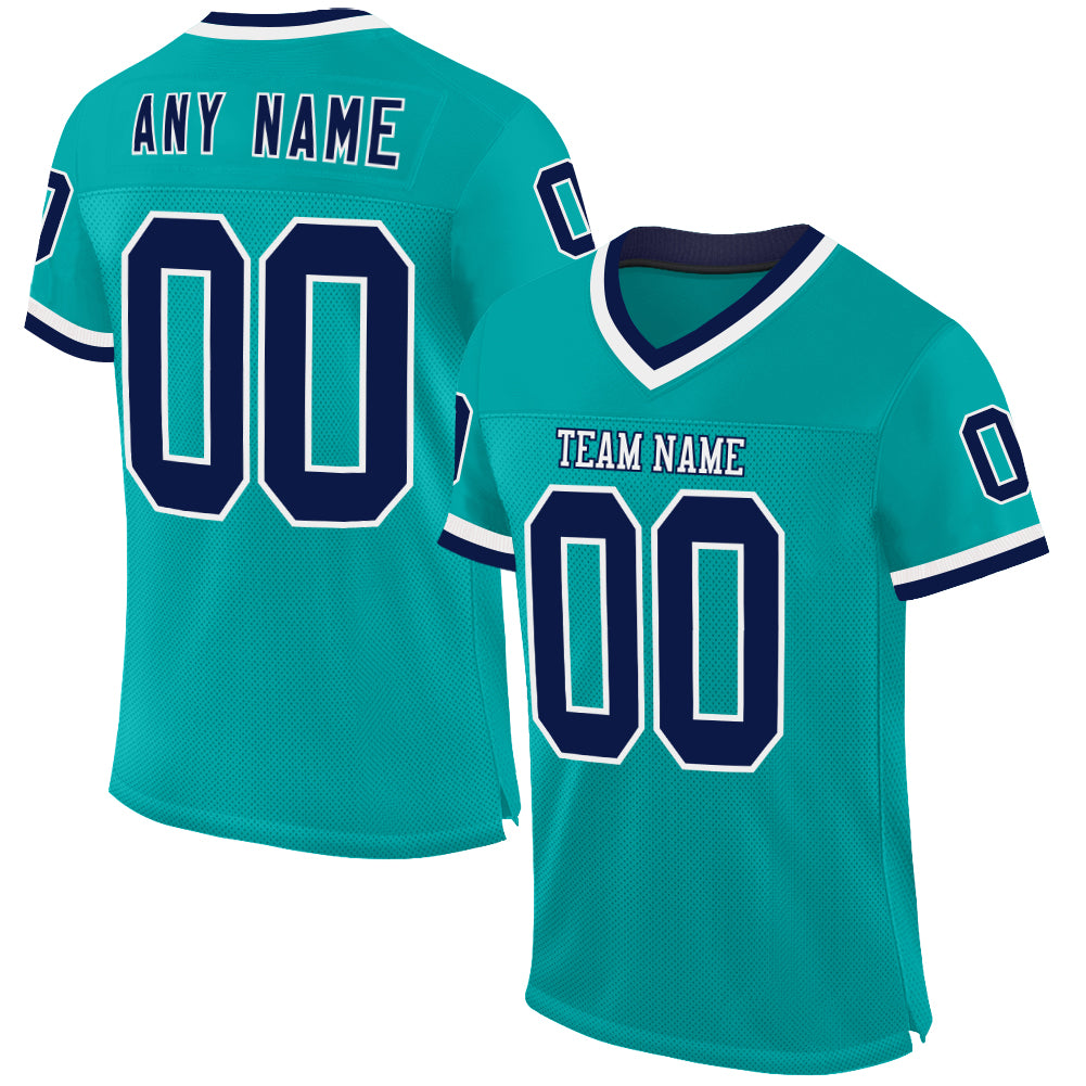 Custom Aqua Navy-White Mesh Authentic Throwback Football Jersey - Sky-Custom