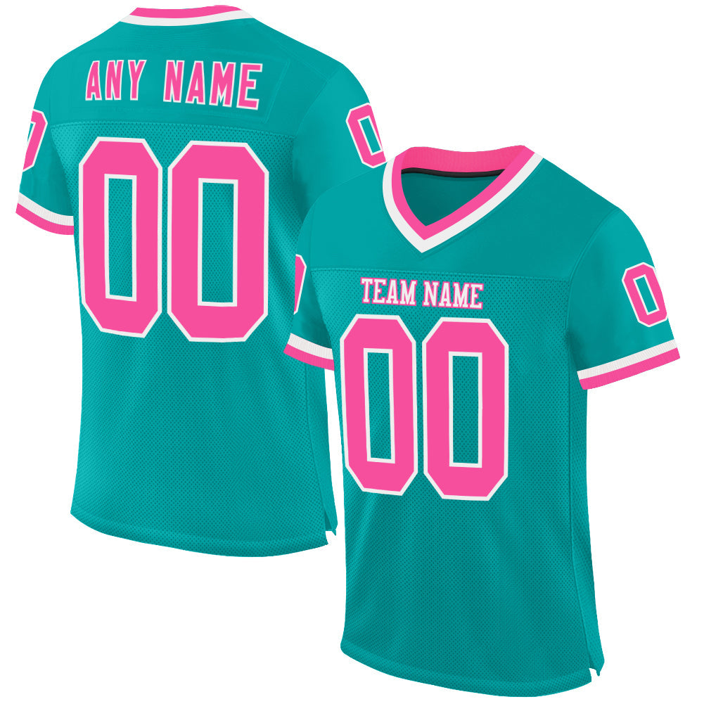 Custom Aqua Pink-White Mesh Authentic Throwback Football Jersey - Sky-Custom