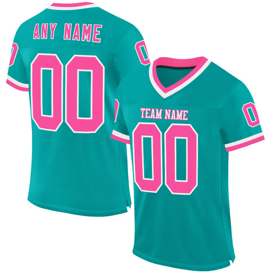 Custom Aqua Pink-White Mesh Authentic Throwback Football Jersey - Sky-Custom