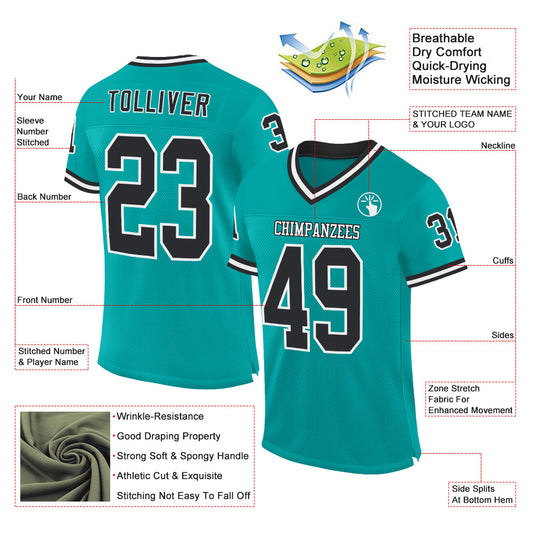 Custom Aqua Black-White Mesh Authentic Throwback Football Jersey - Sky-Custom