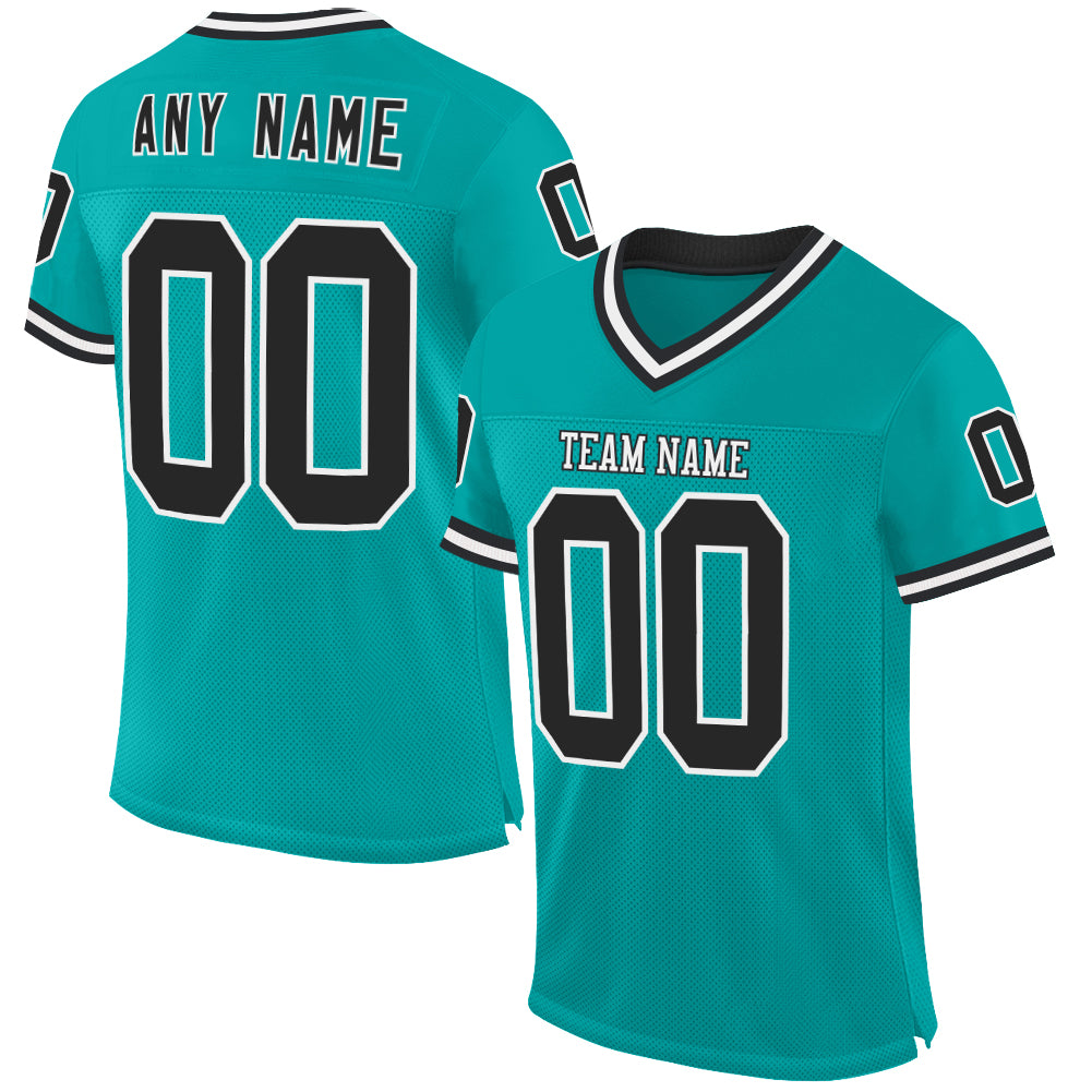 Custom Aqua Black-White Mesh Authentic Throwback Football Jersey - Sky-Custom