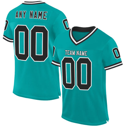 Custom Aqua Black-White Mesh Authentic Throwback Football Jersey - Sky-Custom
