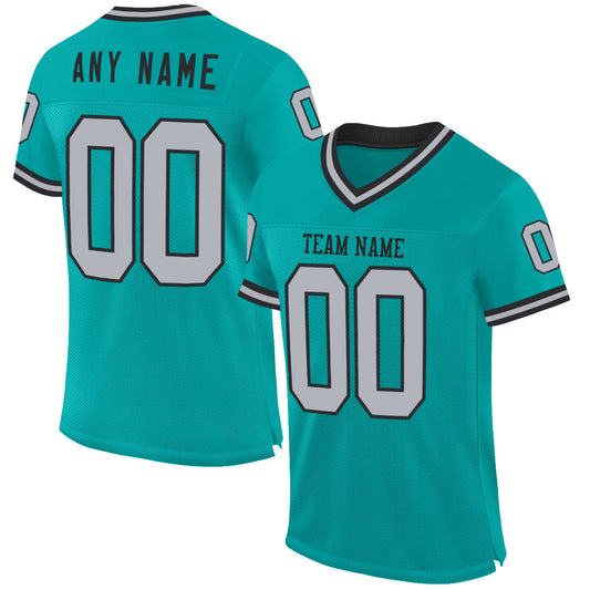 Custom Aqua Gray-Black Mesh Authentic Throwback Football Jersey - Sky-Custom