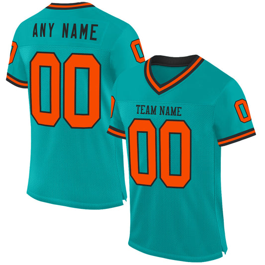 Custom Aqua Orange-Black Mesh Authentic Throwback Football Jersey - Sky-Custom