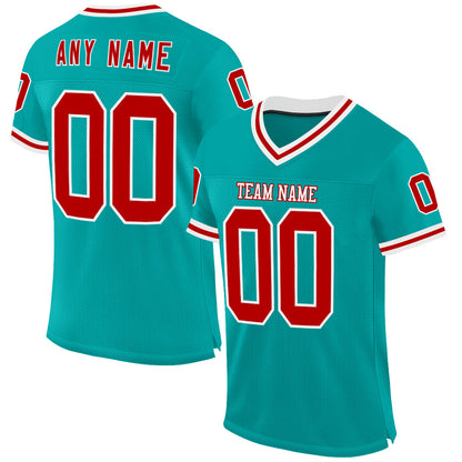 Custom Aqua Red-White Mesh Authentic Throwback Football Jersey - Sky-Custom