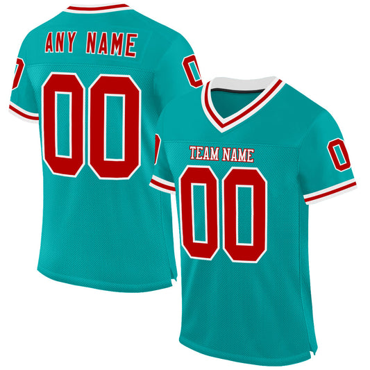 Custom Aqua Red-White Mesh Authentic Throwback Football Jersey - Sky-Custom