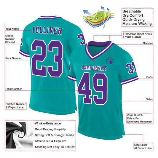 Custom Aqua Purple-White Mesh Authentic Throwback Football Jersey - Sky-Custom