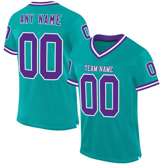 Custom Aqua Purple-White Mesh Authentic Throwback Football Jersey - Sky-Custom