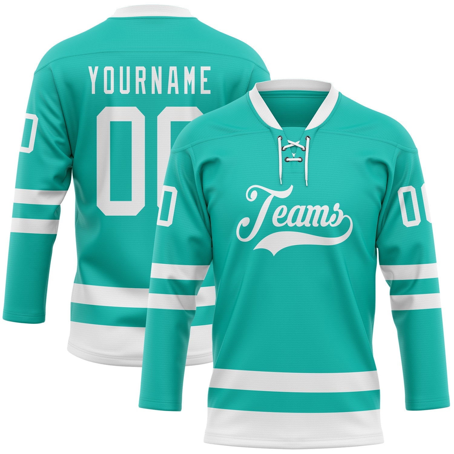 Custom Aqua White Hockey Lace Neck Jersey - Sky-Custom