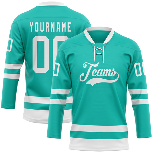 Custom Aqua White Hockey Lace Neck Jersey - Sky-Custom