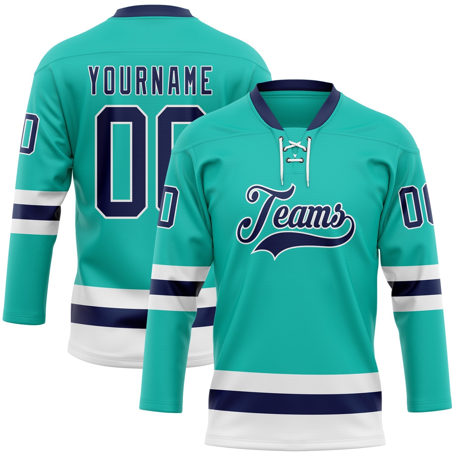 Custom Aqua Navy-White Hockey Lace Neck Jersey - Sky-Custom