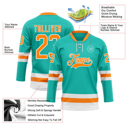 Custom Aqua Bay Orange-White Hockey Lace Neck Jersey - Sky-Custom
