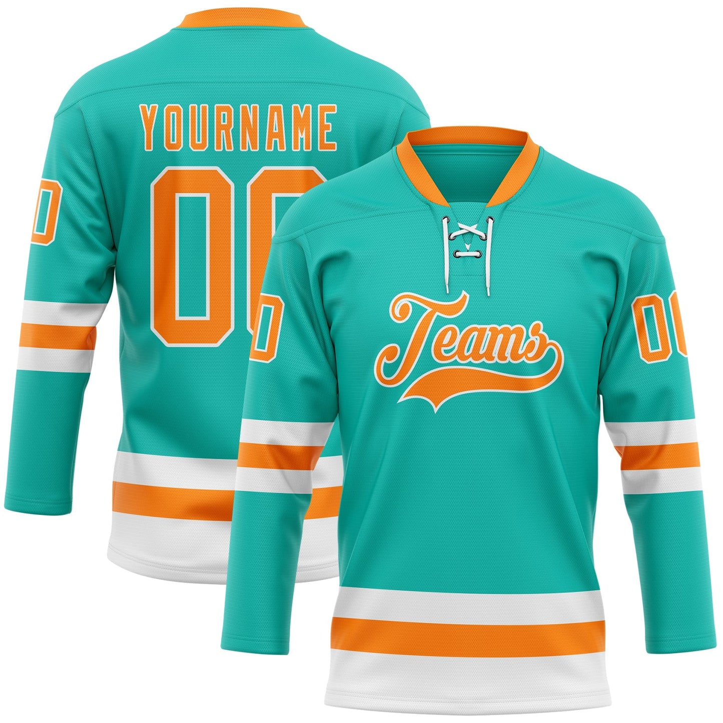 Custom Aqua Bay Orange-White Hockey Lace Neck Jersey - Sky-Custom