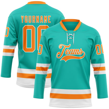 Custom Aqua Bay Orange-White Hockey Lace Neck Jersey - Sky-Custom
