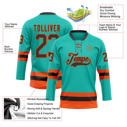 Custom Aqua Black-Orange Hockey Lace Neck Jersey - Sky-Custom