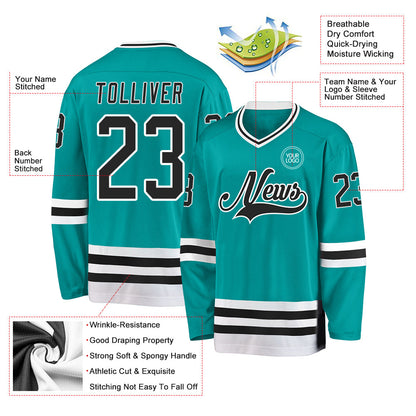 Custom Aqua Black-White Hockey Jersey - Sky-Custom
