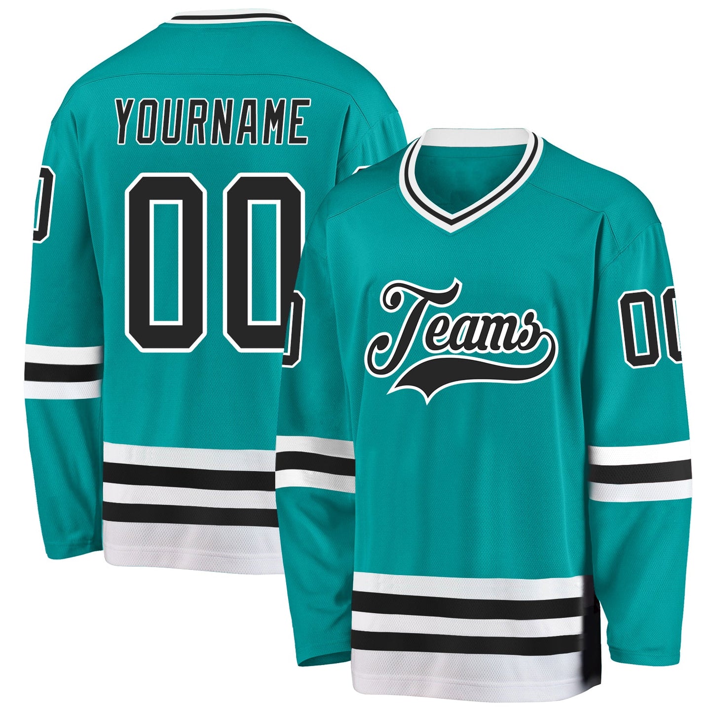 Custom Aqua Black-White Hockey Jersey - Sky-Custom