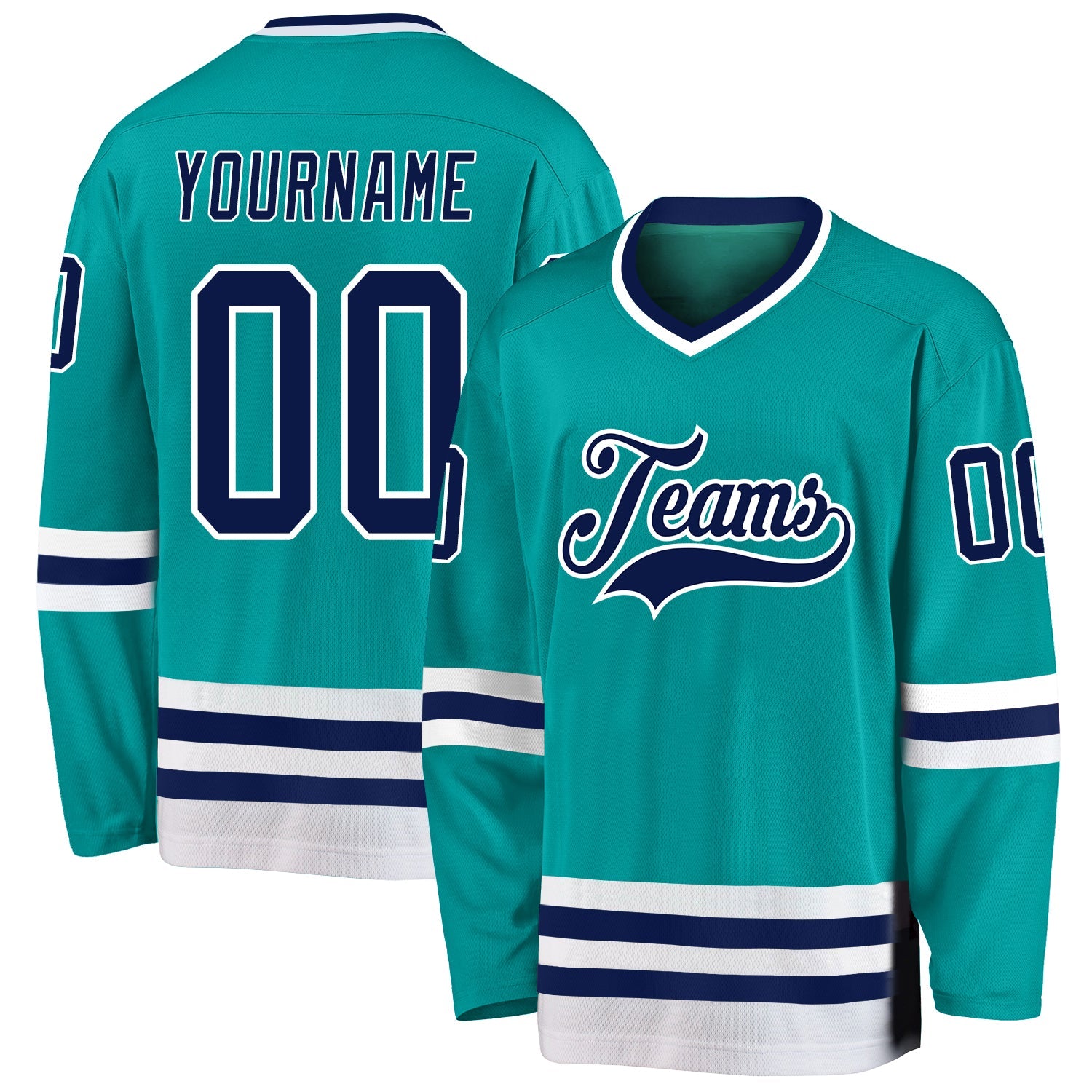 Custom Aqua Navy-White Hockey Jersey - Sky-Custom
