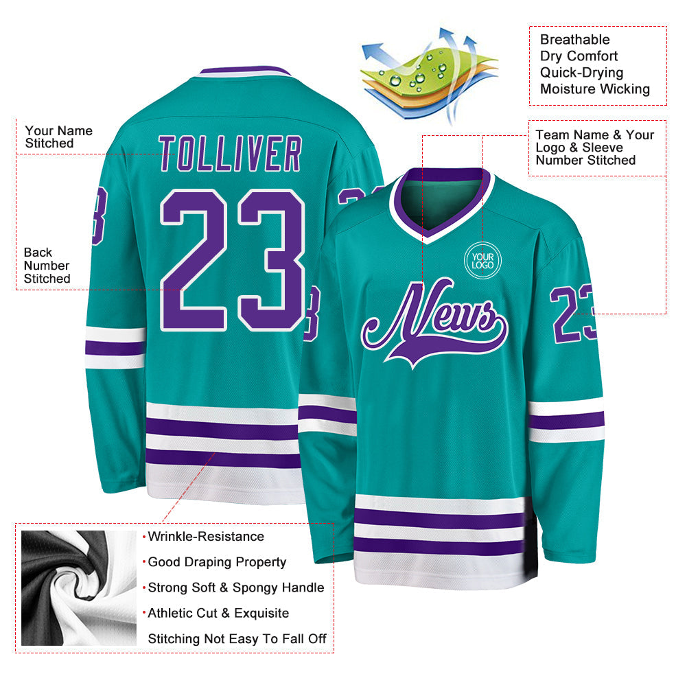 Custom Aqua Purple-White Hockey Jersey - Sky-Custom