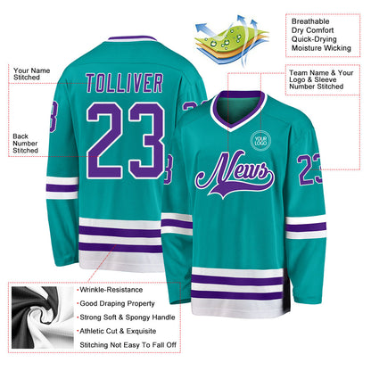 Custom Aqua Purple-White Hockey Jersey - Sky-Custom