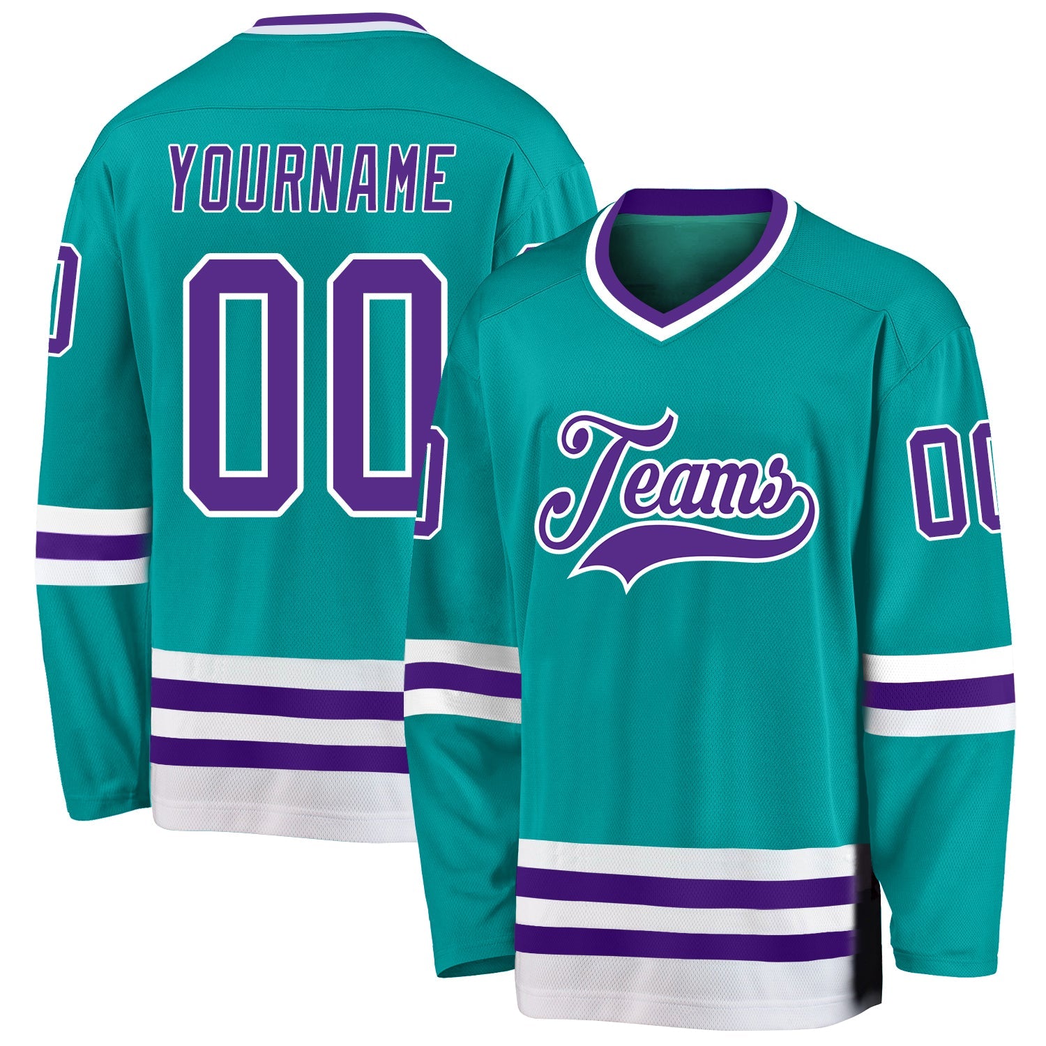 Custom Aqua Purple-White Hockey Jersey - Sky-Custom