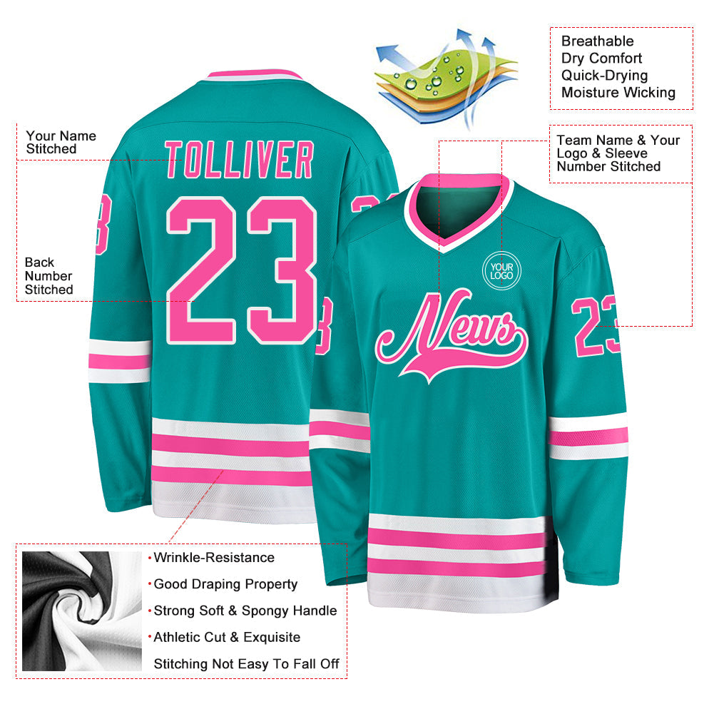 Custom Aqua Pink-White Hockey Jersey - Sky-Custom