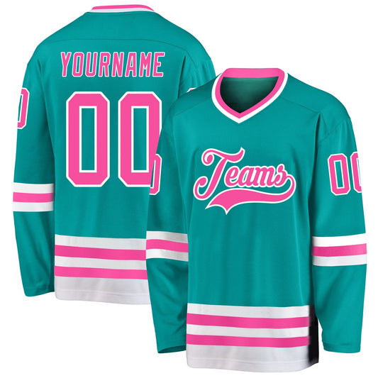 Custom Aqua Pink-White Hockey Jersey - Sky-Custom