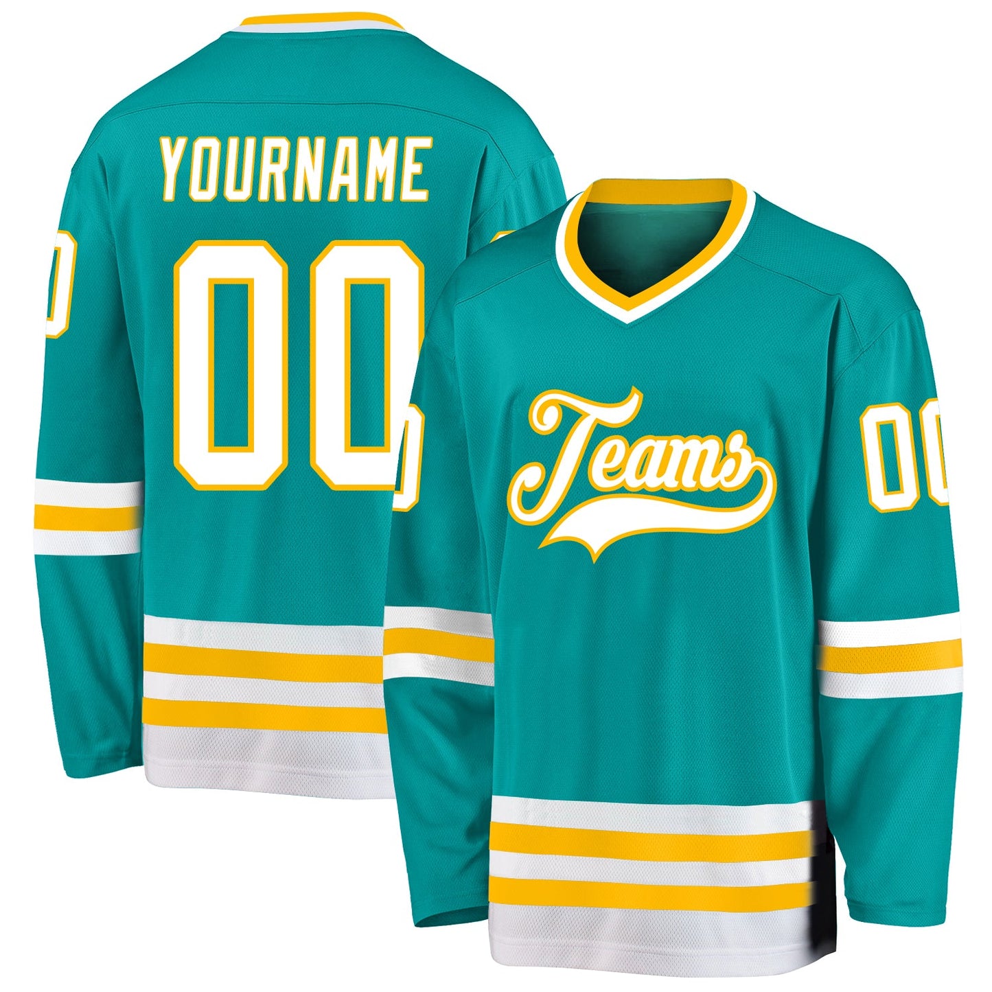 Custom Aqua White-Gold Hockey Jersey - Sky-Custom