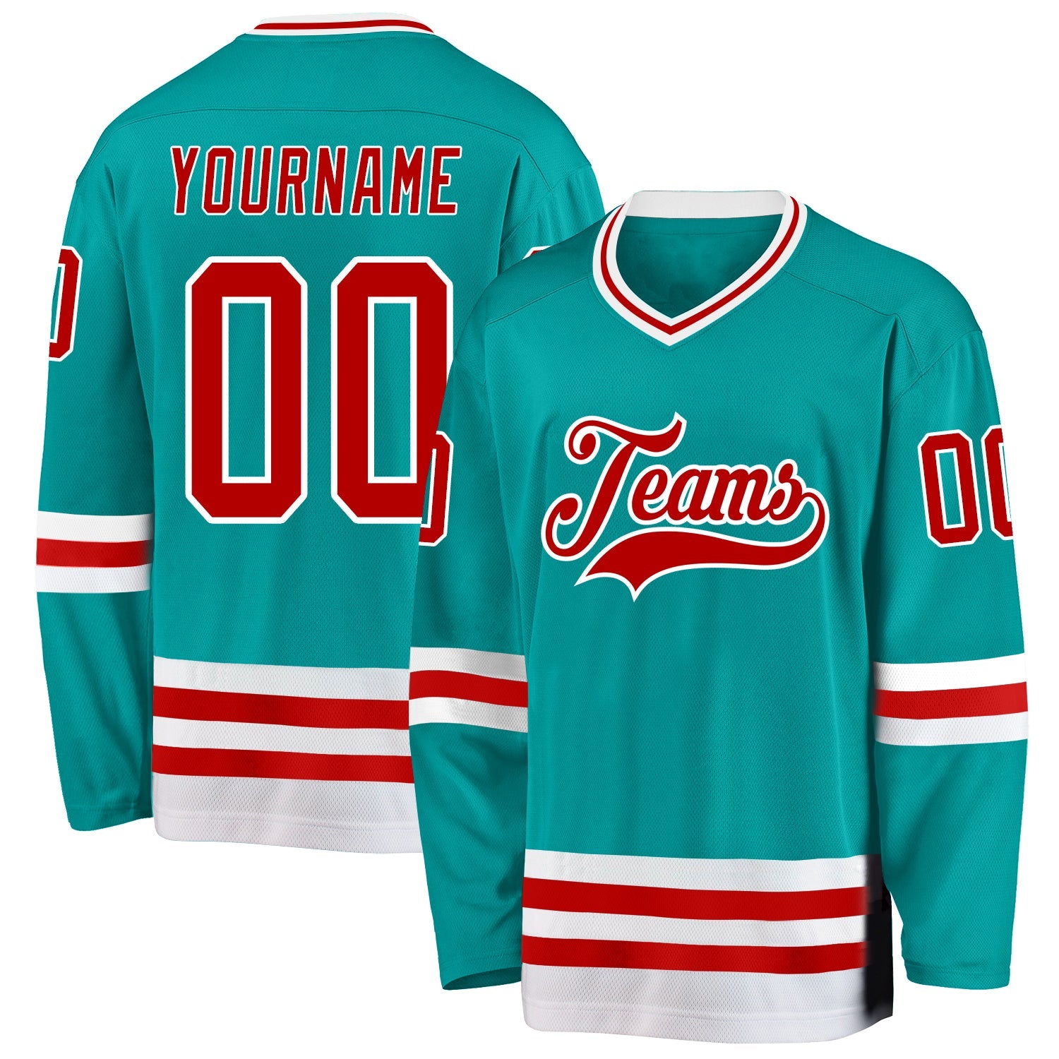 Custom Aqua Red-White Hockey Jersey - Sky-Custom