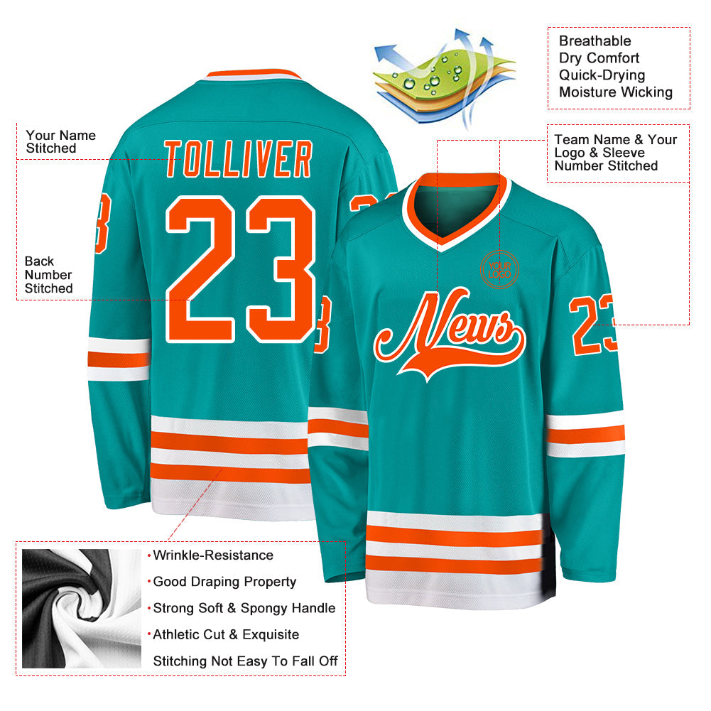 Custom Aqua Orange-White Hockey Jersey - Sky-Custom