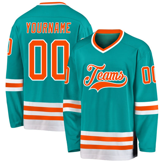 Custom Aqua Orange-White Hockey Jersey - Sky-Custom