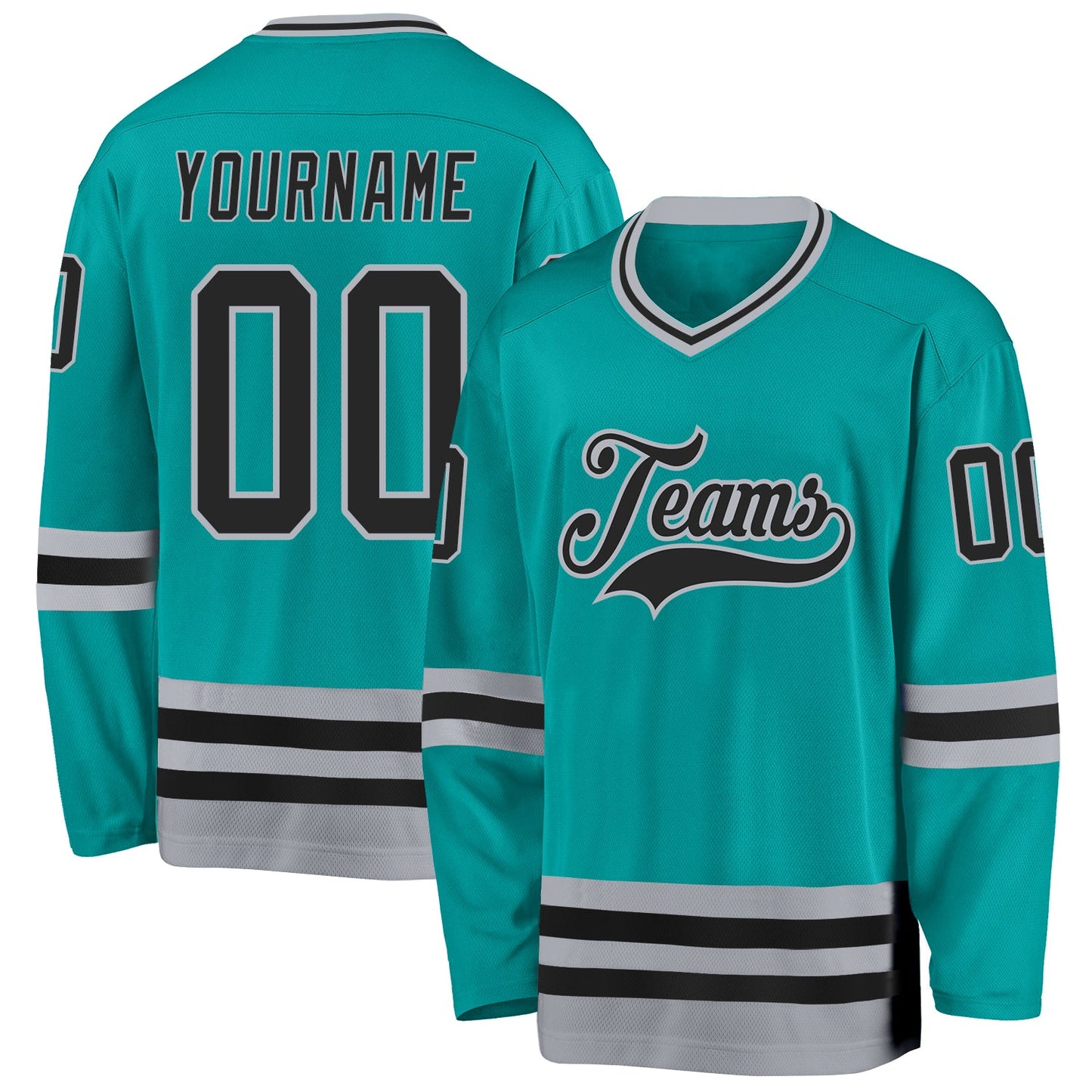 Custom Aqua Black-Gray Hockey Jersey - Sky-Custom