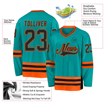 Custom Aqua Black-Orange Hockey Jersey - Sky-Custom