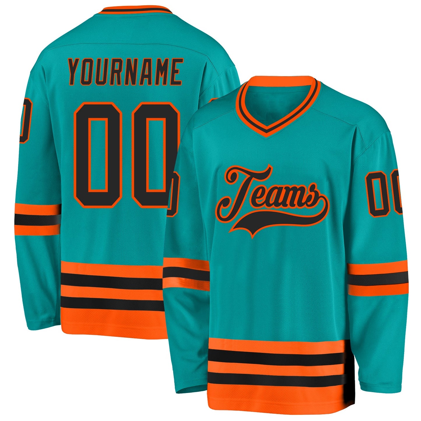 Custom Aqua Black-Orange Hockey Jersey - Sky-Custom