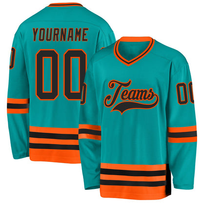 Custom Aqua Black-Orange Hockey Jersey - Sky-Custom