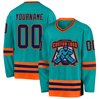 Custom Aqua Navy-Orange Hockey Jersey - Sky-Custom