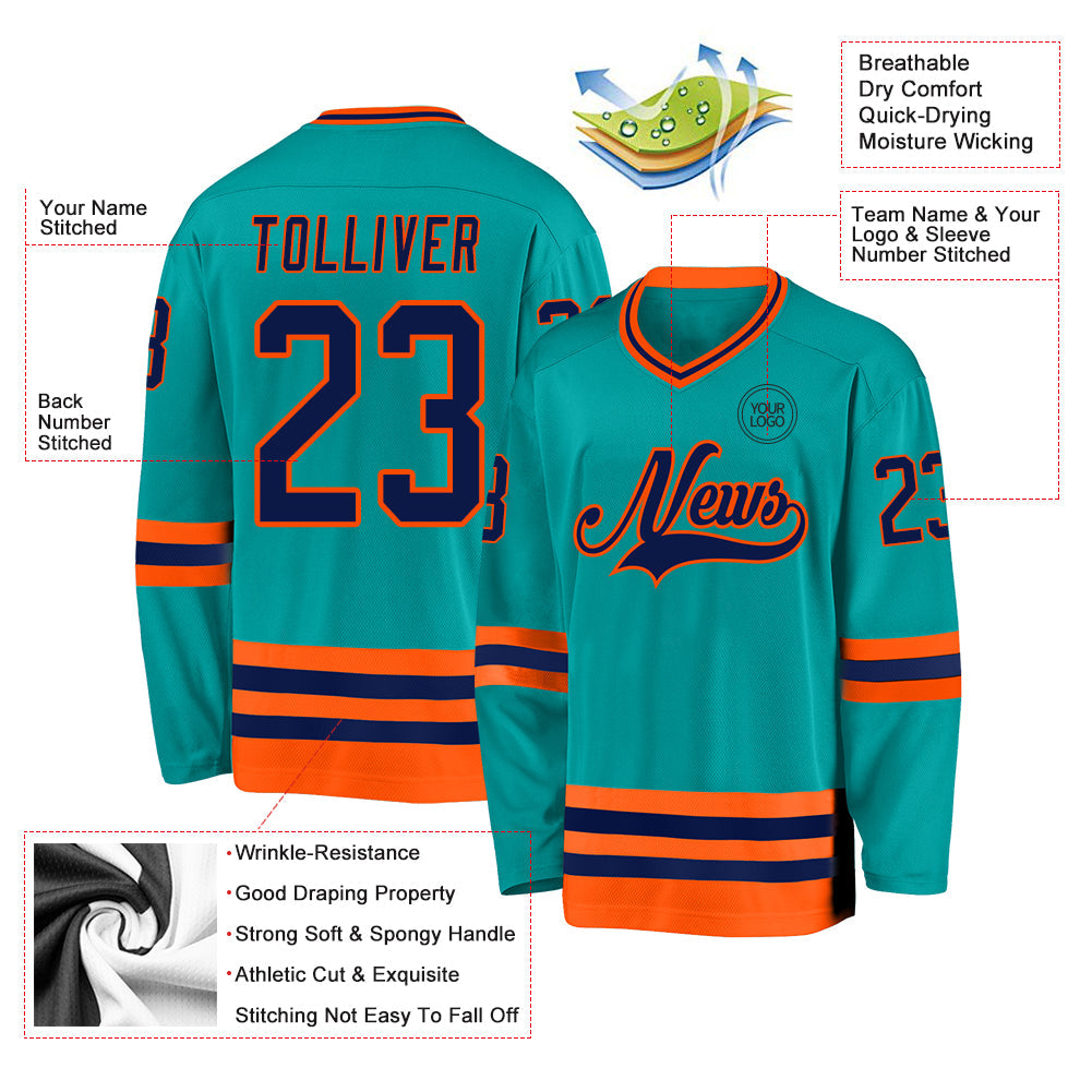 Custom Aqua Navy-Orange Hockey Jersey - Sky-Custom