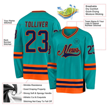 Custom Aqua Navy-Orange Hockey Jersey - Sky-Custom
