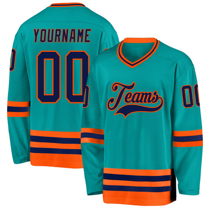 Custom Aqua Navy-Orange Hockey Jersey - Sky-Custom