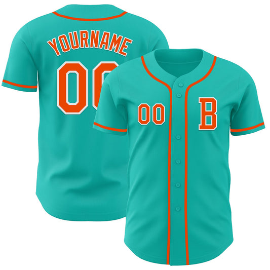 Custom Aqua Orange-White Authentic Baseball Jersey - Sky-Custom