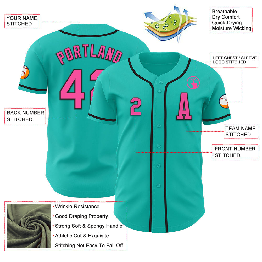 Custom Aqua Pink-Black Authentic Baseball Jersey - Sky-Custom