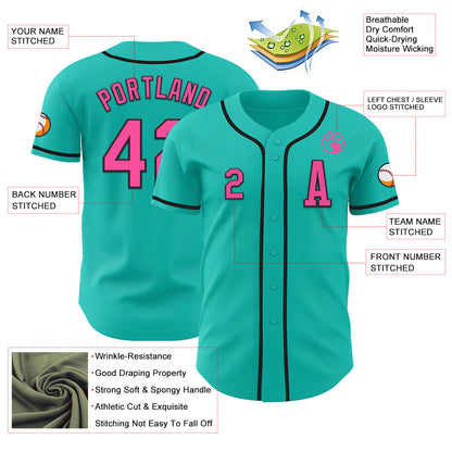 Custom Aqua Pink-Black Authentic Baseball Jersey - Sky-Custom