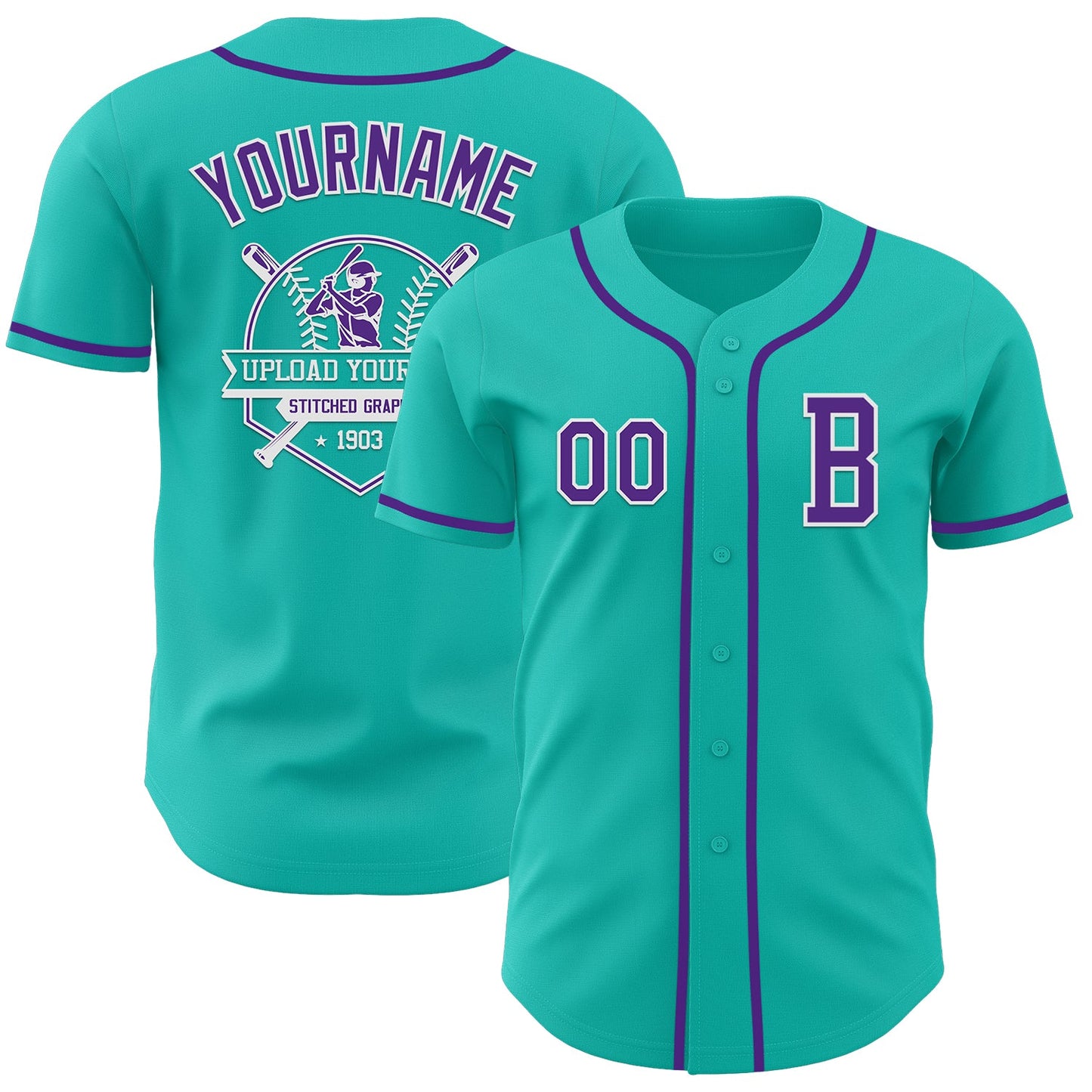 Custom Aqua Purple-White Authentic Baseball Jersey - Sky-Custom