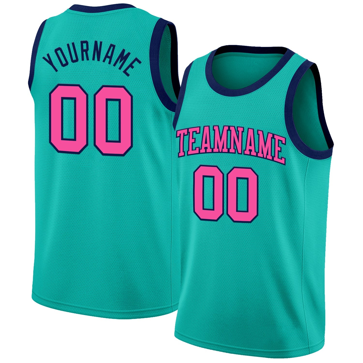 Custom Aqua Pink-Navy Authentic Basketball Jersey - Sky-Custom