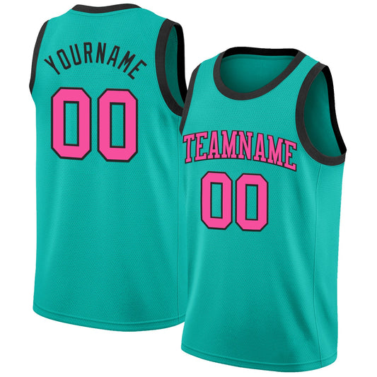 Custom Aqua Pink-Black Authentic Basketball Jersey - Sky-Custom
