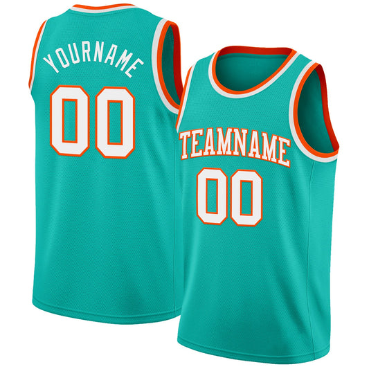 Custom Aqua White-Orange Authentic Basketball Jersey - Sky-Custom