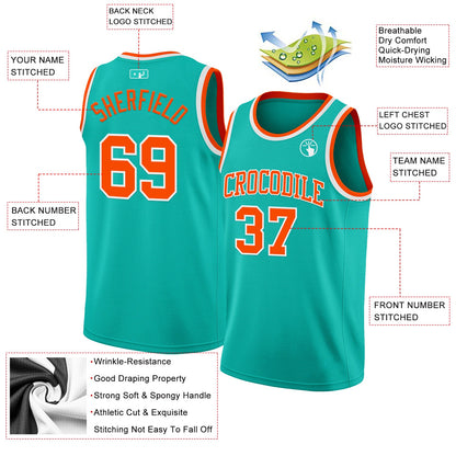 Custom Aqua Orange-White Authentic Basketball Jersey - Sky-Custom